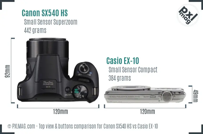Canon SX540 HS vs Casio EX-10 top view buttons comparison