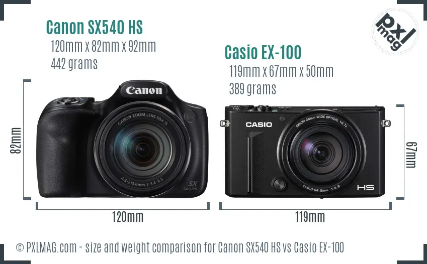 Canon SX540 HS vs Casio EX-100 size comparison