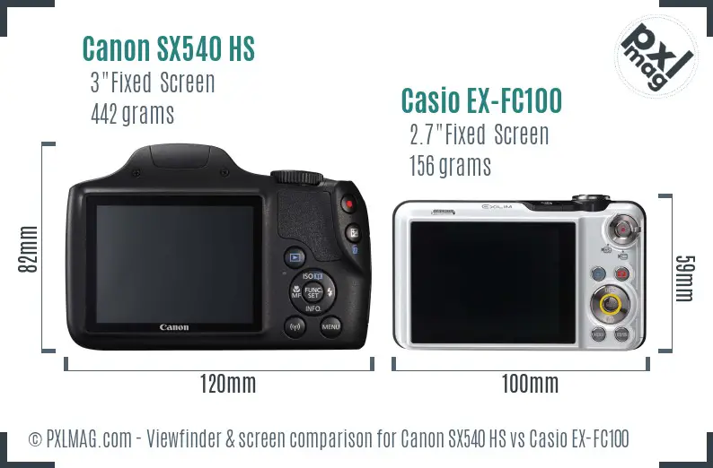 Canon SX540 HS vs Casio EX-FC100 Screen and Viewfinder comparison