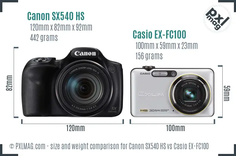 Canon SX540 HS vs Casio EX-FC100 size comparison