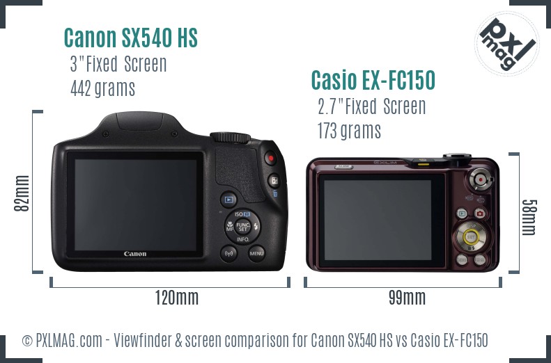 Canon SX540 HS vs Casio EX-FC150 Screen and Viewfinder comparison