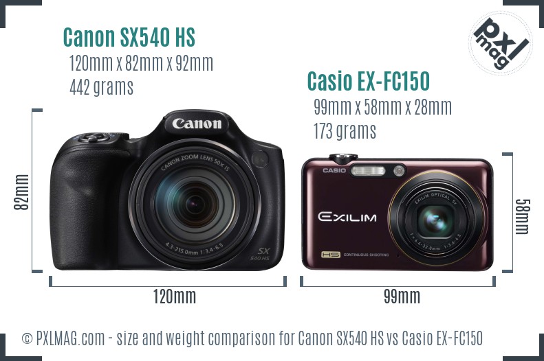 Canon SX540 HS vs Casio EX-FC150 size comparison