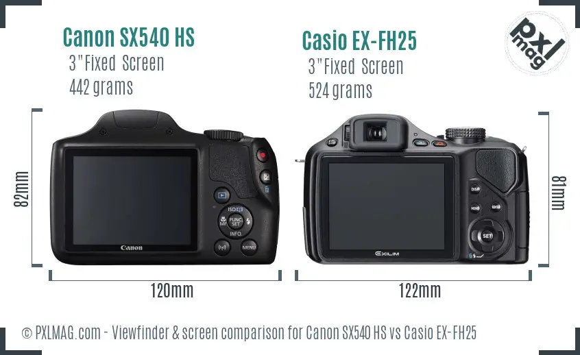 Canon SX540 HS vs Casio EX-FH25 Screen and Viewfinder comparison