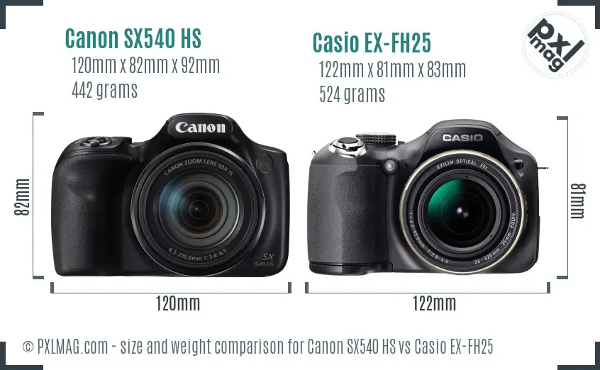 Canon SX540 HS vs Casio EX-FH25 size comparison