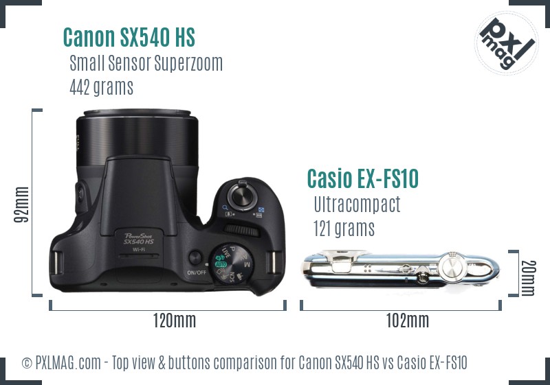 Canon SX540 HS vs Casio EX-FS10 top view buttons comparison