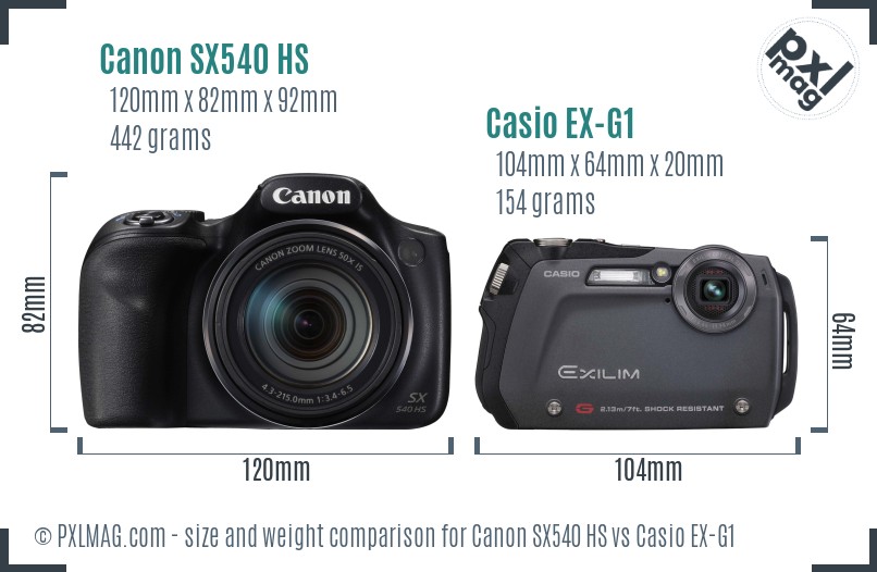 Canon SX540 HS vs Casio EX-G1 size comparison