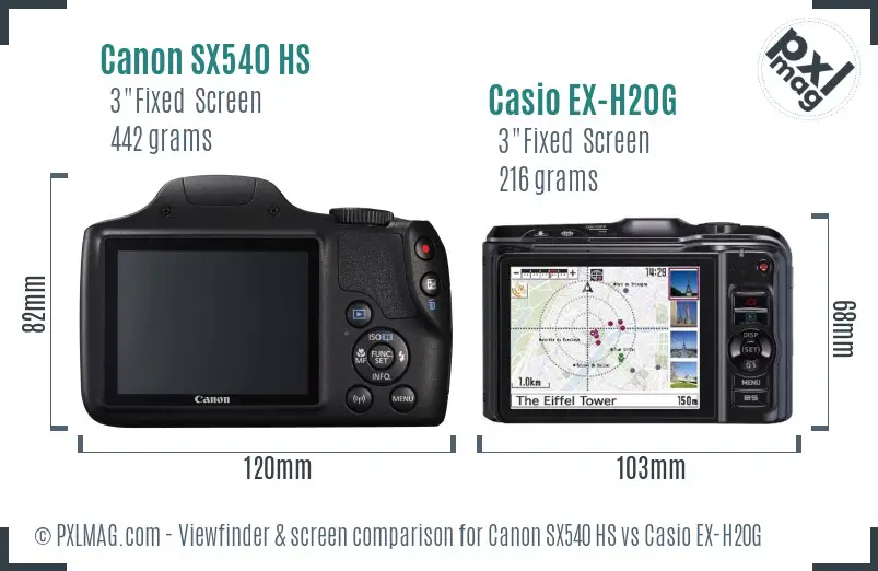 Canon SX540 HS vs Casio EX-H20G Screen and Viewfinder comparison