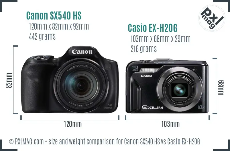 Canon SX540 HS vs Casio EX-H20G size comparison