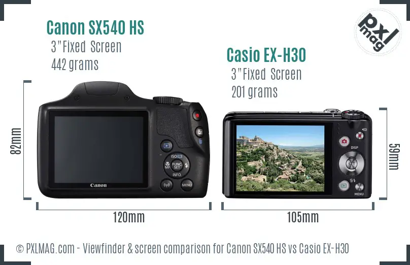 Canon SX540 HS vs Casio EX-H30 Screen and Viewfinder comparison