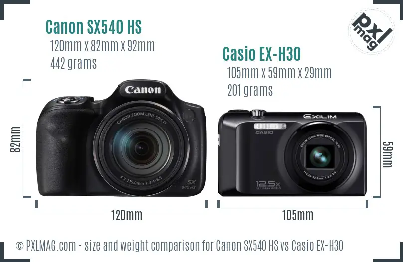Canon SX540 HS vs Casio EX-H30 size comparison