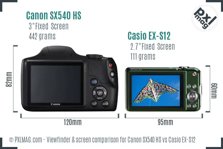 Canon SX540 HS vs Casio EX-S12 Screen and Viewfinder comparison