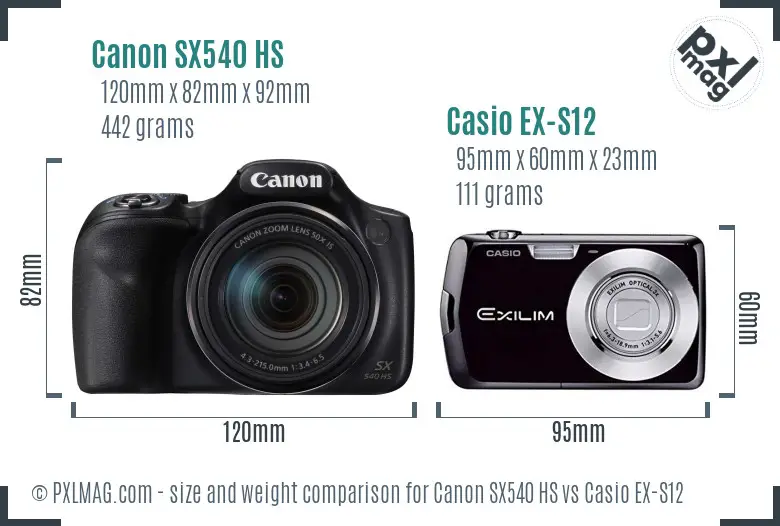 Canon SX540 HS vs Casio EX-S12 size comparison