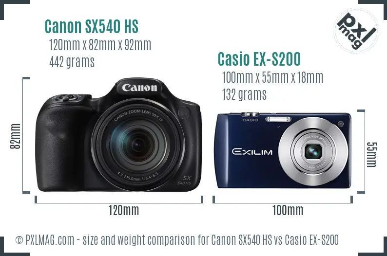 Canon SX540 HS vs Casio EX-S200 size comparison