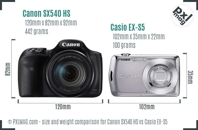 Canon SX540 HS vs Casio EX-S5 size comparison