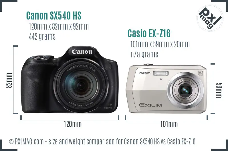 Canon SX540 HS vs Casio EX-Z16 size comparison