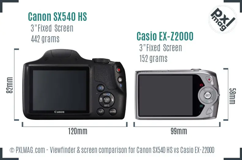 Canon SX540 HS vs Casio EX-Z2000 Screen and Viewfinder comparison
