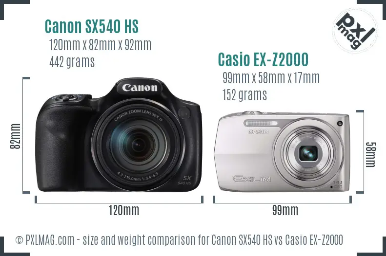 Canon SX540 HS vs Casio EX-Z2000 size comparison