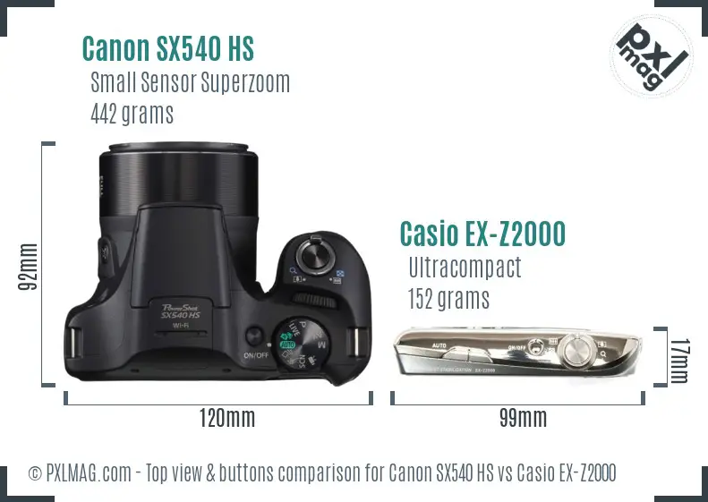 Canon SX540 HS vs Casio EX-Z2000 top view buttons comparison