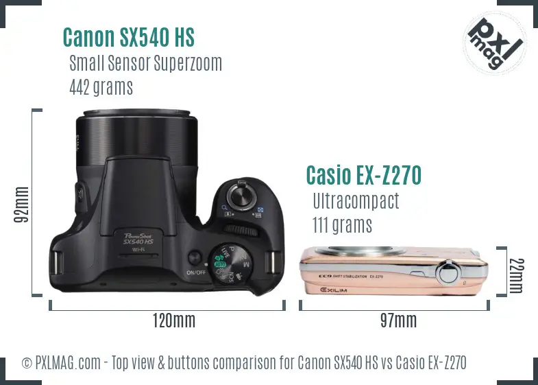 Canon SX540 HS vs Casio EX-Z270 top view buttons comparison Canon SX540 HS vs Casio EX-Z270 top view buttons comparison