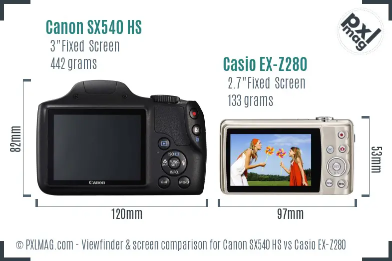 Canon SX540 HS vs Casio EX-Z280 Screen and Viewfinder comparison