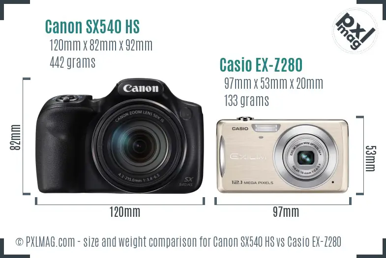 Canon SX540 HS vs Casio EX-Z280 size comparison