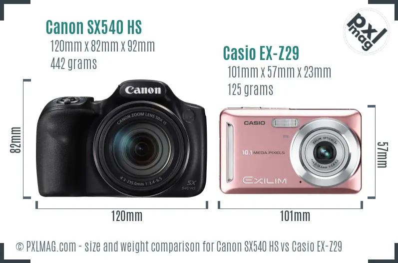 Canon SX540 HS vs Casio EX-Z29 size comparison