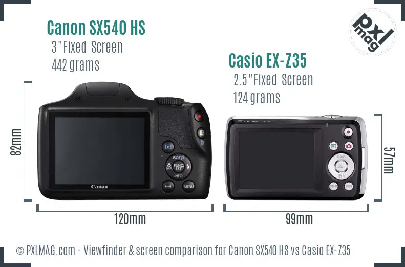 Canon SX540 HS vs Casio EX-Z35 Screen and Viewfinder comparison