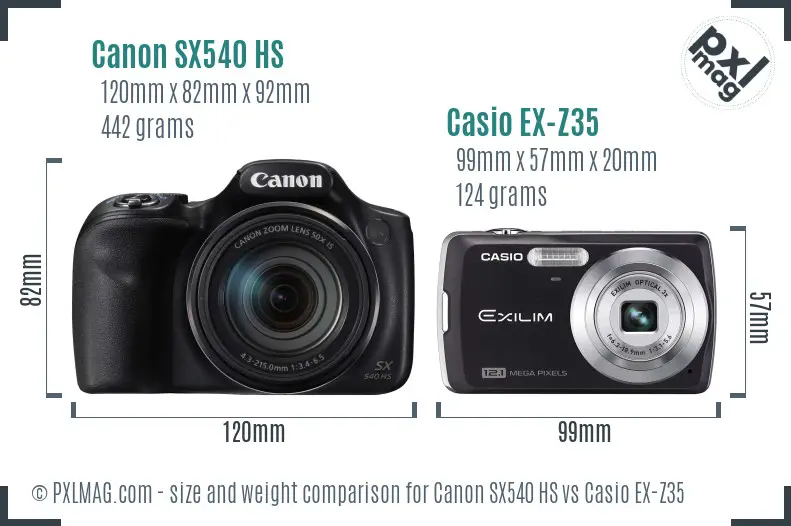 Canon SX540 HS vs Casio EX-Z35 size comparison