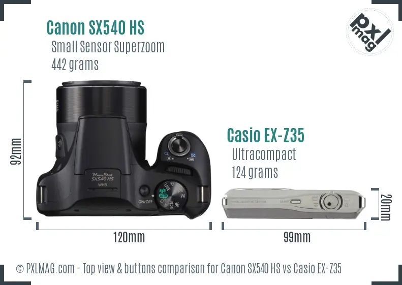 Canon SX540 HS vs Casio EX-Z35 top view buttons comparison