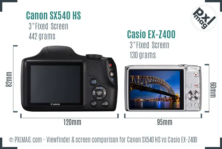 Canon SX540 HS vs Casio EX-Z400 Screen and Viewfinder comparison