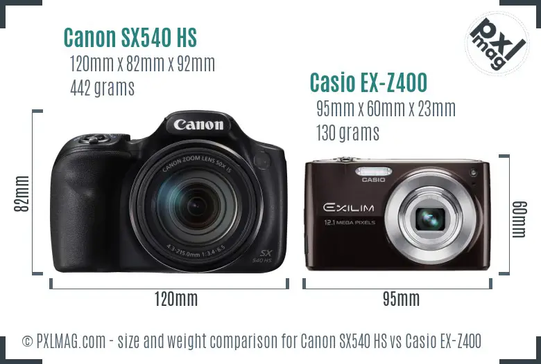 Canon SX540 HS vs Casio EX-Z400 size comparison