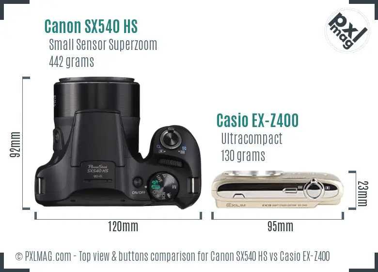 Canon SX540 HS vs Casio EX-Z400 top view buttons comparison