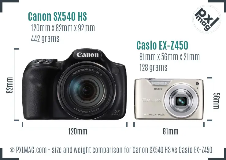 Canon SX540 HS vs Casio EX-Z450 size comparison