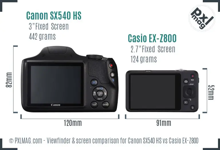 Canon SX540 HS vs Casio EX-Z800 Screen and Viewfinder comparison