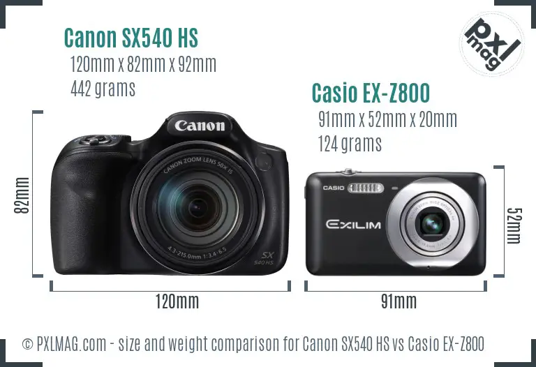 Canon SX540 HS vs Casio EX-Z800 size comparison