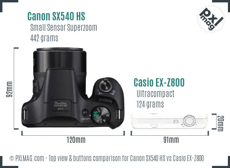 Canon SX540 HS vs Casio EX-Z800 top view buttons comparison