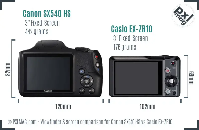 Canon SX540 HS vs Casio EX-ZR10 Screen and Viewfinder comparison Canon SX540 HS vs Casio EX-ZR10 Screen and Viewfinder comparison