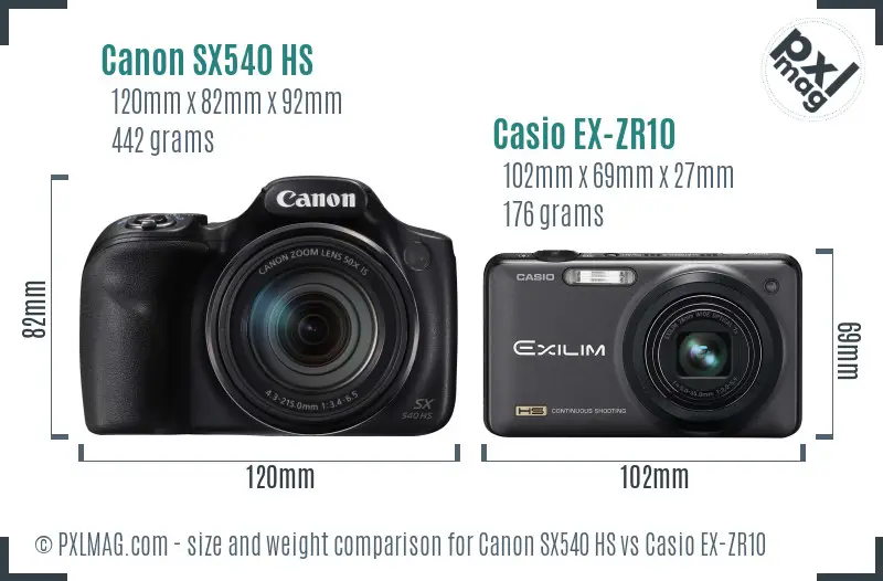 Canon SX540 HS vs Casio EX-ZR10 size comparison Canon SX540 HS vs Casio EX-ZR10 size comparison