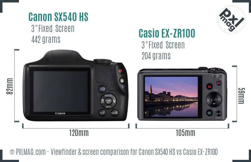 Canon SX540 HS vs Casio EX-ZR100 Screen and Viewfinder comparison