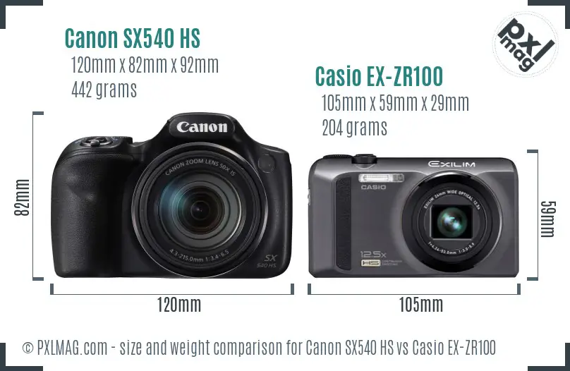Canon SX540 HS vs Casio EX-ZR100 size comparison