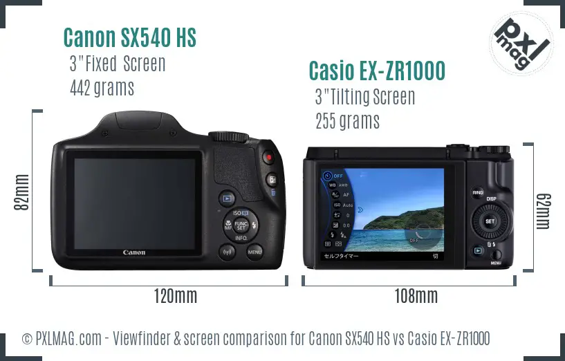 Canon SX540 HS vs Casio EX-ZR1000 Screen and Viewfinder comparison