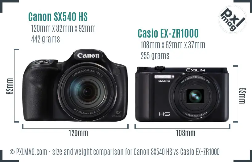 Canon SX540 HS vs Casio EX-ZR1000 size comparison