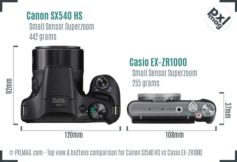 Canon SX540 HS vs Casio EX-ZR1000 top view buttons comparison