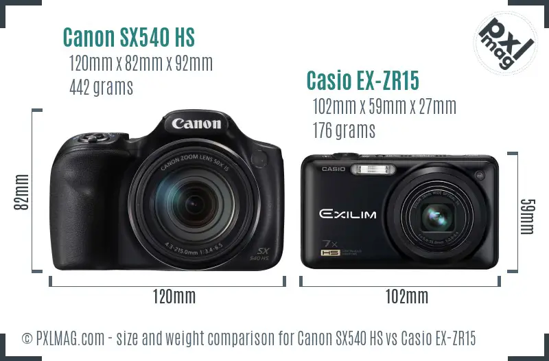 Canon SX540 HS vs Casio EX-ZR15 size comparison Canon SX540 HS vs Casio EX-ZR15 size comparison