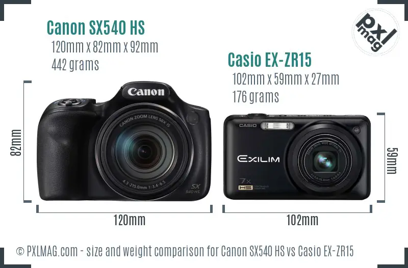 Canon SX540 HS vs Casio EX-ZR15 size comparison