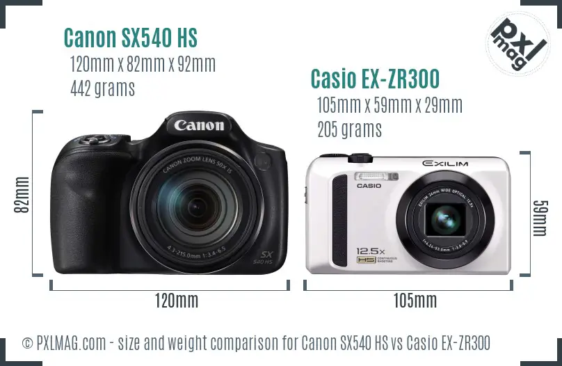 Canon SX540 HS vs Casio EX-ZR300 size comparison