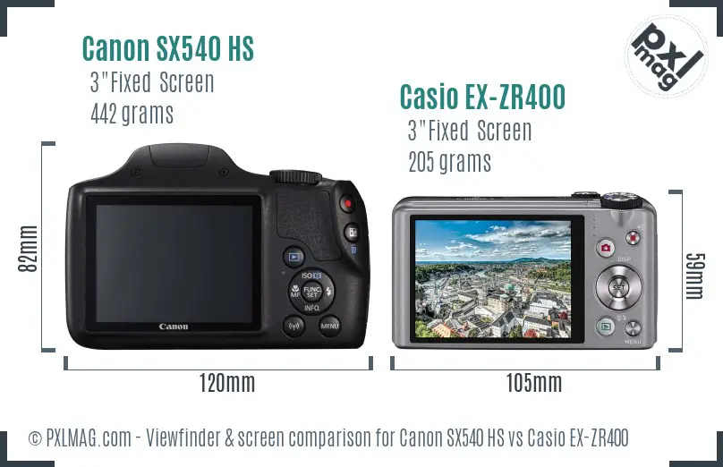 Canon SX540 HS vs Casio EX-ZR400 Screen and Viewfinder comparison