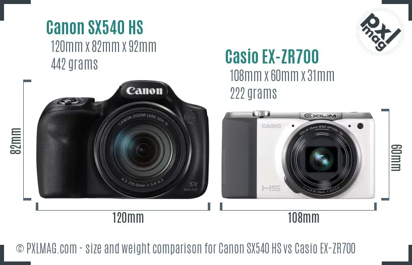 Canon SX540 HS vs Casio EX-ZR700 size comparison