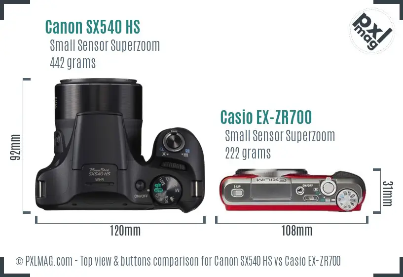 Canon SX540 HS vs Casio EX-ZR700 top view buttons comparison