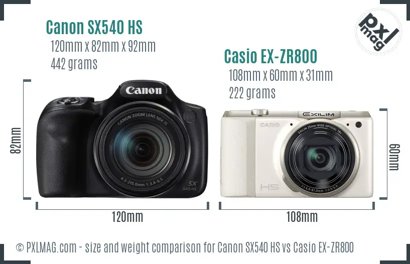 Canon SX540 HS vs Casio EX-ZR800 size comparison